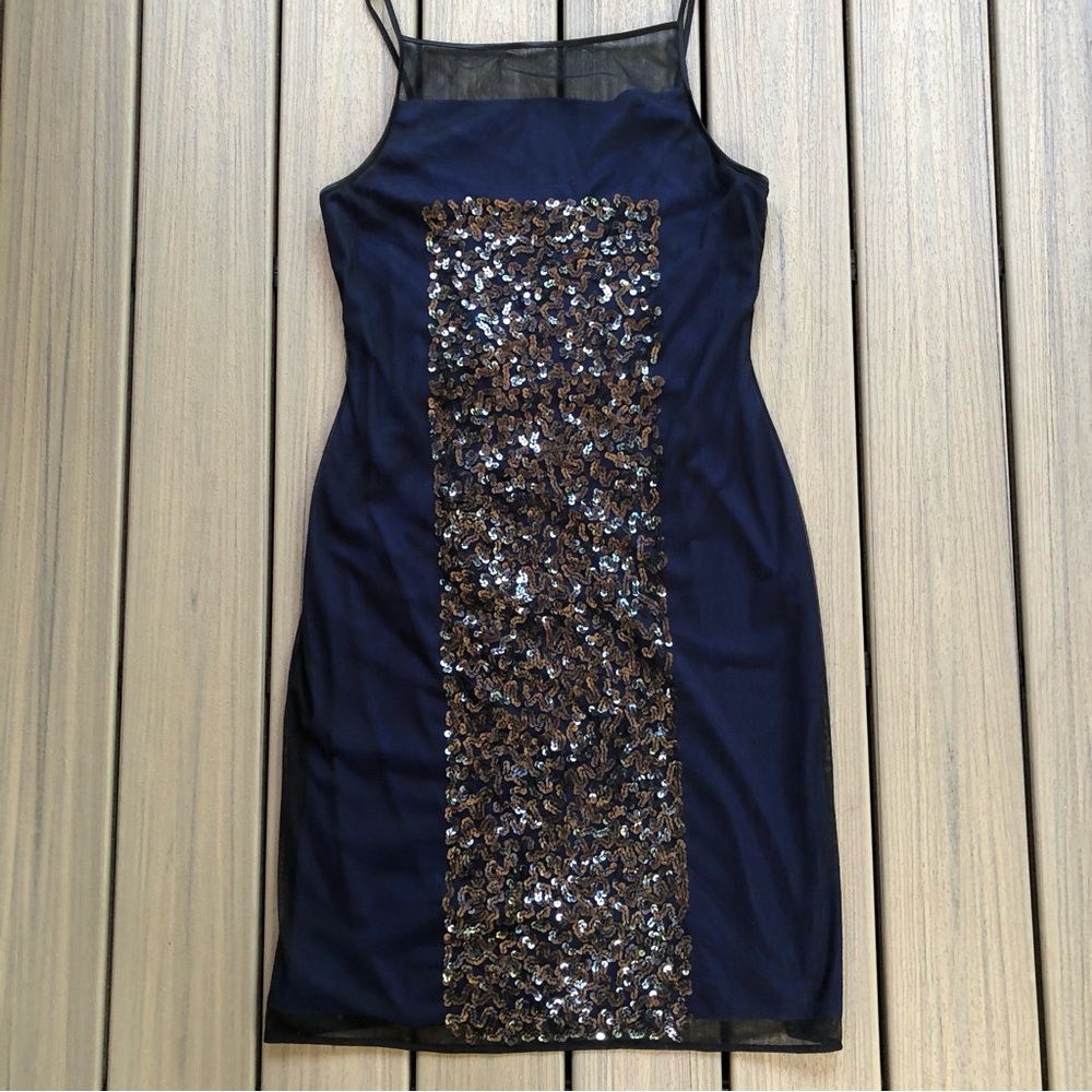 NWT Adrianna Papell Midnight Blue Sequin Evening Sleeveless Midi Dress Size 14 - Picture 3 of 8